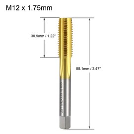 uxcell Metric Machine Thread Milling Tap M12 x 1.75 H2 High Speed Steel Ti-coated 4 Straight Flutes Thread Tapping DIY Tool