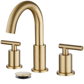 gotonovo 3 Hole 2 Handles Lavatory Basin Bathroom Sink Faucet with Pop Up Drain with Hot and Cold Mixer Valves 8 Inch Widespread Bathroom Faucet Brushed Gold