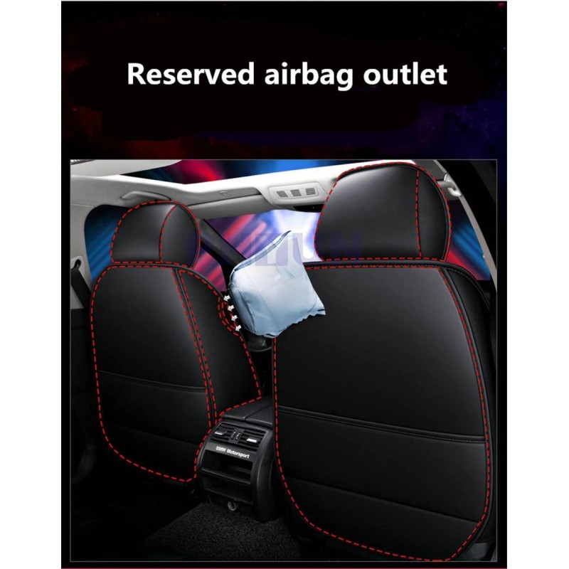 Black Red PU Leather Car Seat Cover Front + Rear