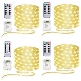 KepStars 16.5ft Battery Operated String Lights (4 Pack), 50 LED Fairy String Lights Battery Powered with Remote & Timer for Indoor Outdoor Christmas Trees Wreath Decoration Bedroom Patio - Warm White