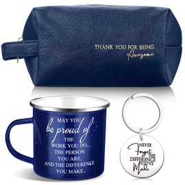 Dandat 3 Pcs Thank You Gift for Men Employee Appreciation Gift Leather Toiletry Bag 12 oz Inspirational Enamel Mug Motivational Keychain May You Be Proud Sign for Coach Men Teacher Male Staff (Blue)