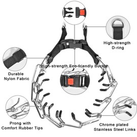 Wiotar Dog Prong Collar, Dog Choke Pinch Training Collar, Adjustable Stainless Steel Links with Comfort Rubber Tips, Quick Release Snap Buckle for Medium Large Dogs (Packed with 8 Extra Tips)