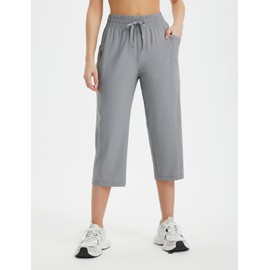 BALEAF Women's Athletic Capri Pants Lightweight Quick Dry Stretch Zipper Pocket Travel Casual Outdoor UPF 50+ Gray XXL