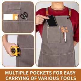 Men's heavy-duty work apron, thick wax canvas woodworking apron, size M to XXL (gray)INMTIE