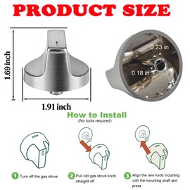 W11366438 Gas Stove Knobs Compatible with Whirlpool Range WCG55US0HS00 WCG55US0HS05 WCG55US6HS05 WCG77US0HS00 WCG77US0HS05, Cooktop Control Knobs, Replacements for W10850010 W11084623 (5 pcs)