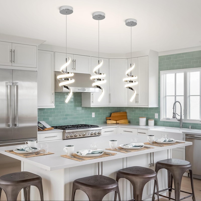 Sovinzert Modern Spiral LED Pendant Lights Kitchen Island, 22W Adjustable