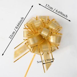 SYEYCW 10 Pcs 7 Inch Gold Large Pull Bows, Organza Bows Ribbon Gift Wrapping, Party Decorations Pull Bows, for Gift Wrapping Baskets, Wedding, Valentine's Day, Birthday, Christmas, Flower Decorations