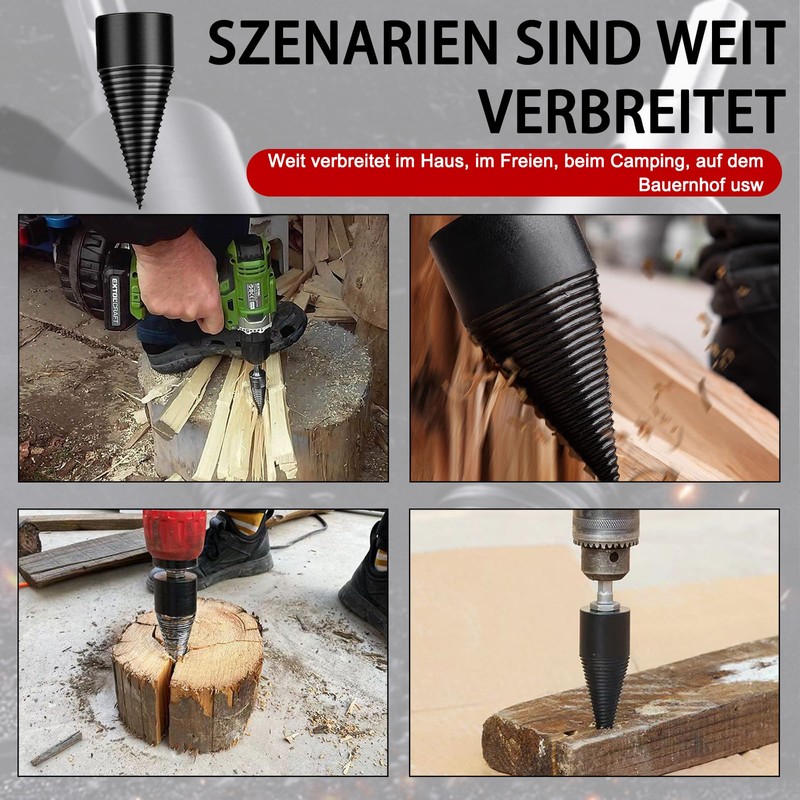MaxEarn Firewood Drill, Drill Cone Wood Splitter, 42 mm, Cone