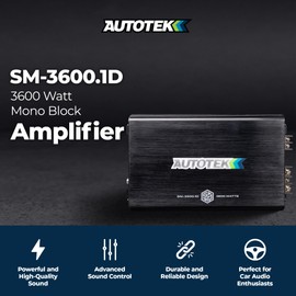 Autotek Street Machine 3600W 2 Channel Car Audio Amplifier with Bass Knob & Equalizer to Optimize Frequencies for Subwoofers and Full-Range Speakers