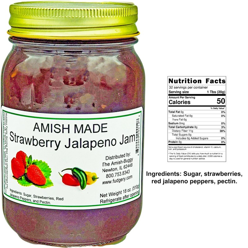 Amish Strawberry Jalapeno Jam - Two 18 Oz Jars