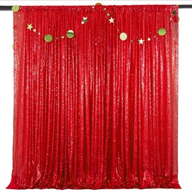 HMQIANG Red Sequin Backdrop Curtain 2FTX8FT 2 Panels Sparkly Backdrop Drapes Polyester Photo for Wedding Christmas Party Decorations