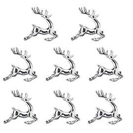 EUYuan 8pcs Christmas Napkin Rings Silver Napkin Holders Buckles for Christmas Dinners Parties, Everyday Home Table Decoration Accessory (Reindeer)
