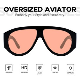 mosanana Retro Oversized Aviator Sunglasses for Women Men Trendy 70s Vintage Cool 2025 Fashion Big Shades Black Pink MS52474