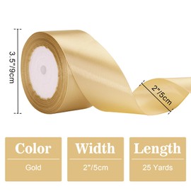 G2PLUS Gold Satin Ribbon 50 mm, Wide Decoration Gift Ribbon, 22 m Ribbon for Crafts, Gold Satin Decorative Ribbon for Gift Wrapping, Decoration
