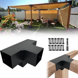 DEVALLEY 4-Way Pergola Right Corner Brackets Kit, DIY Woodwork Brackets for 6" x 6" (Actual:5.5" x 5.5") Lumber for Patio Pergolas, Gazebos, Log Cabin W/Hardware - 1 Pack