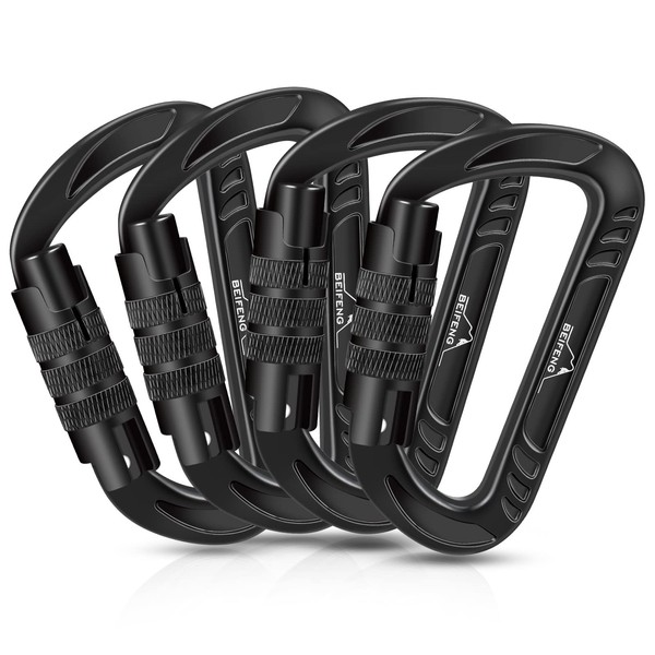BEIFENG Heavy Duty Lightweight Locking Carabiner Clips D Ring for