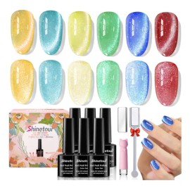 6 Uds 9d Cristal Holográfico Efecto Ojo De Gato Esmalte+imán