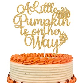 Decoración de pastel con purpurina dorada con texto «A Little Pumpkin is on Her Way», «A Little Pumpkin is on the Way», «A Little Pumpkin is on the Way», «A Little Pumpkin is on Her Way», decoración de fiesta para niñas