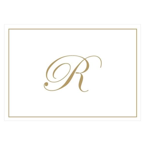 Caspari Gold Embossed Initials Boxed Note Cards in Letter R, 16 Cards & Envelopes
