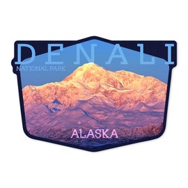 Die Cut Sticker Denali National Park, Alaska, Denali at Dawn, Contour Vinyl Sticker 1 to 3 inches (Waterproof Decal for Cars, Water Bottles, Laptops, Coolers), Small