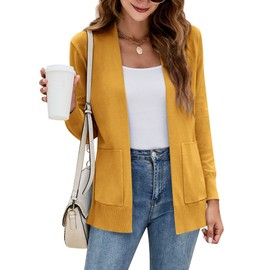Yousify Womens Cardigan Sweater Long Sleeve Open Front Knit Cardigan Sweater with Pockets Yellow