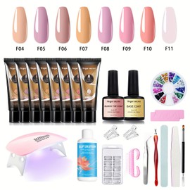 finger secret Poly Nail Gel Kit-15ML,8Colors Complete Extension Gel Nail Kit with Nail Lamp Slip Solution Poly Gel Extension Nail Kit Nail Art Tools for Starter DIY Nail Supplies Gift Kit