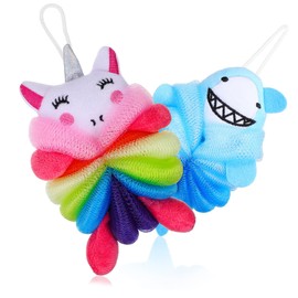 Healeved 2pcs Boy Girl Bath Shower Loofahs Cartoon Shark Exfoliating Body Wash Sponges for Boys and Girls Lightweight Portable Easy to Store for Bathing and Relaxation