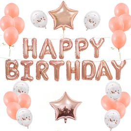 Hiyear Birthday Balloons, Decoration, Happy Birthday Balloons, 38 Pieces, Birthday Garland, Birthday Party, Celebration Balloons (Rose Gold)