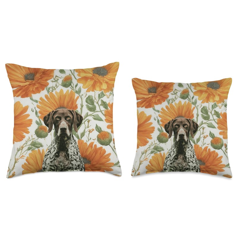 German Shorthaired Pointer Yellow Calendula Spring Flowers Throw Pillow