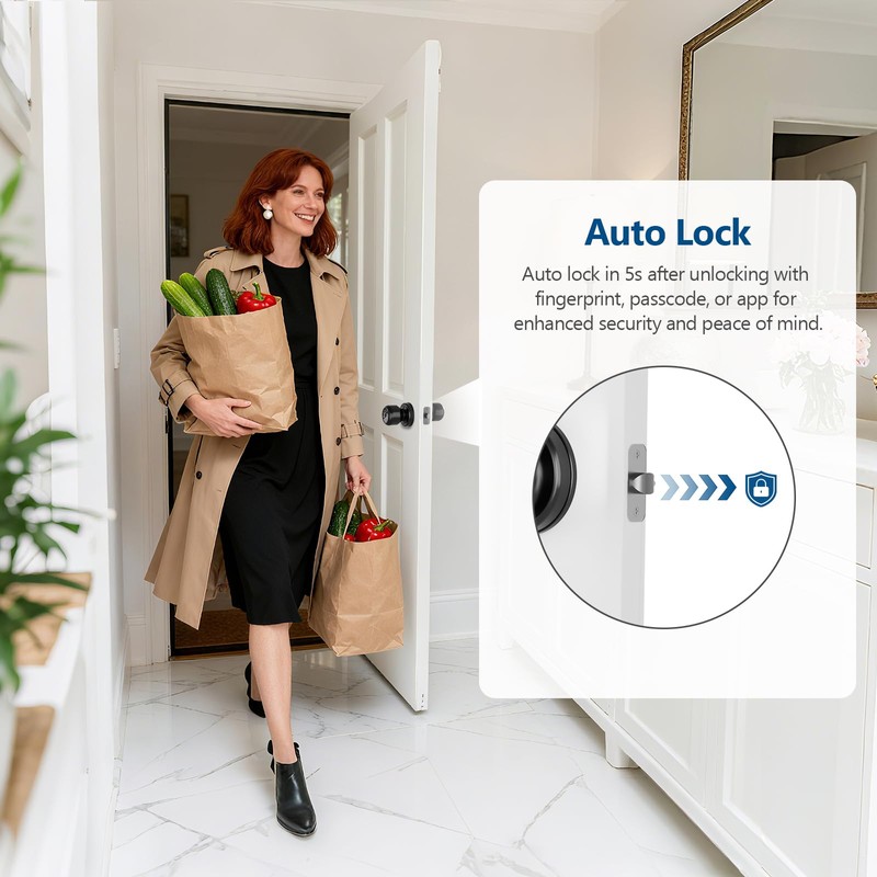 Vanzbon Fingerprint Door Lock for Bedrooms, 4 in 1 Smart