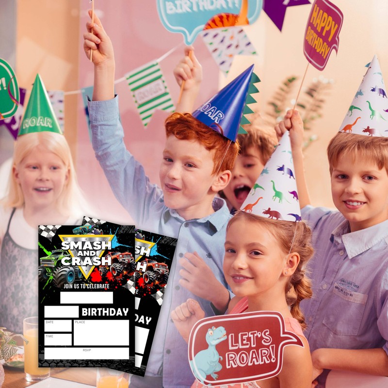 XZMBQ Truck Birthday Party Invitations–Smash&Crash–20 invitation Cards 4"x6" with Envelopes