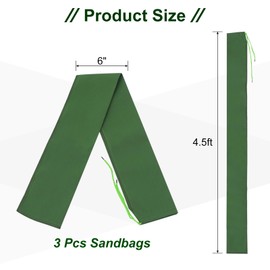 PATIKIL 4.2' x 6" Sand Bag for Flooding, 3 Pack Long Canvas Sandbags Thickened Water barriers for Flooding with Binding Elastic Band for Door Flood Control, Green