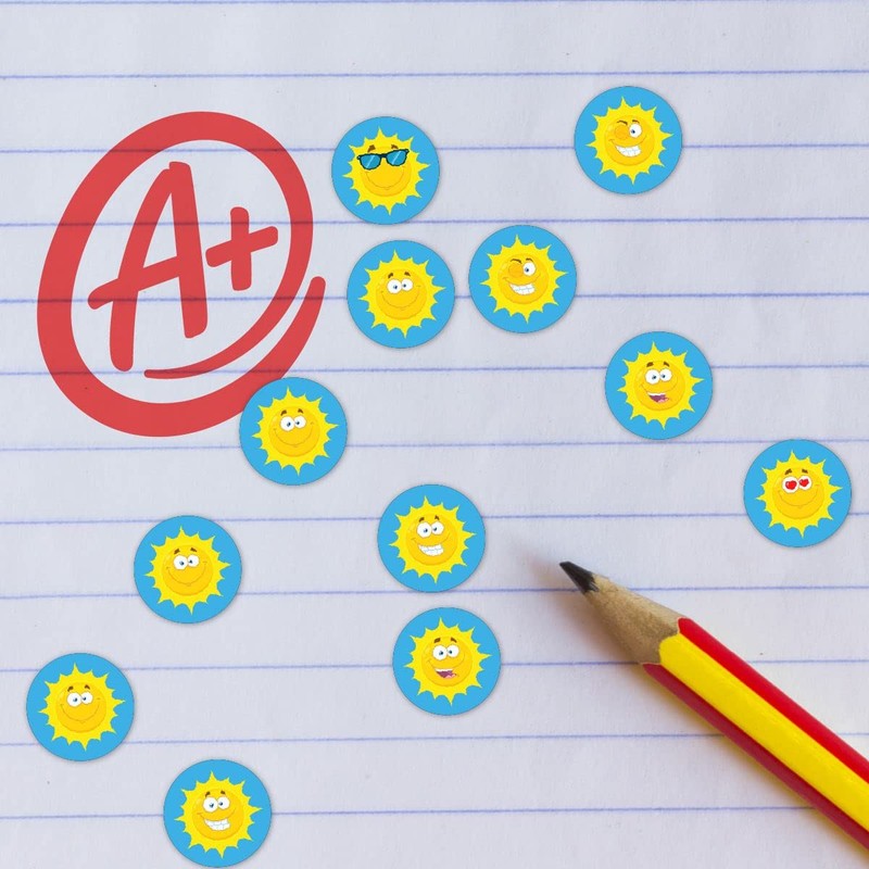 900 Mini Happy Sun 10mm Spot Reward Stickers for Teachers