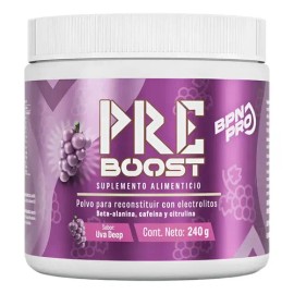 BPN PRO Pre Entreno PRE BOOST Sabor Uva 240g 30 Porciones Cafeína 200mg Electrolitos Beta-Alanina L-Citrulina Pre Workout                             