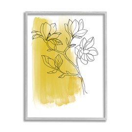 Stupell Industries Tree Blossom Branch Line Drawing Yellow Brush Pattern, Designed by Bronwyn Baker Gray Framed Wall Art, 16 x 20