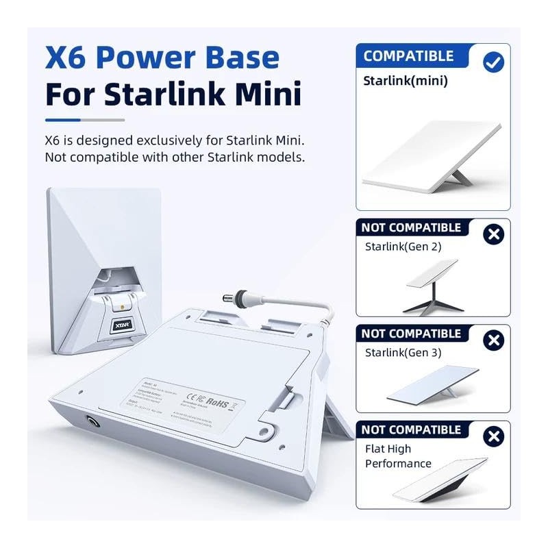 XTAR X6 Swappable Battery Power Base for Starlink Mini,Foldable Stand,