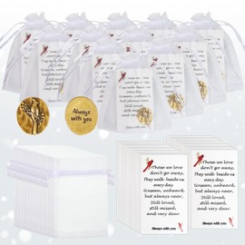Rigoorium Moneda conmemorativa cardenal con tarjetas de poema y bolsas de organza blancas, recuerdos funerarios clásico para recuerdo de seres queridos, fichas de ángel de bolsillo, regalos de