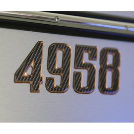 Boat Registration Stickers - Domed Carbon Fiber Numbers with Bronze Outline