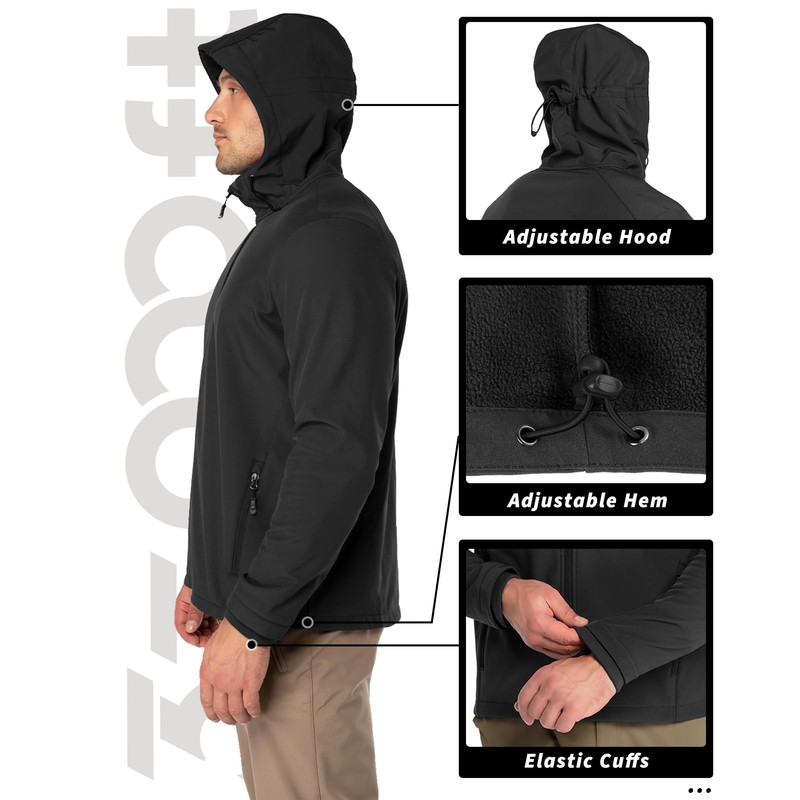 33,000ft Men's Hooded Softshell Jacket Waterproof Lightweight Insulated Windbreaker Fleece