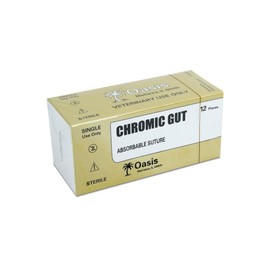 Oasis Chromic Gut Surgical Suture, 3-0, (SH) 1/2 26mm Round Bodied Needle, 75cm, 12/Box, Veterinary Use