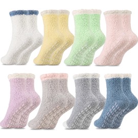 Fanshiontide 8 Pairs Fluffy Slipper Socks for Women,Non Slip Soft Fuzzy Thick Winter Socks,Cozy Home Slipper Bed Warm Socks, Women Fuzzy Bed Socks Christmas Gifts Socks for Winter Causal Home Sleeping