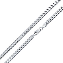 Bling Jewelry Men's Solid 6MM Diamond Cut .925 Sterling Silver Miami Cuban Curb Chain Necklace For Men Teens Women 18 Inch