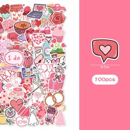Lotsdonxia 100PCS Heart-Shaped Love Vinyl Stickers, Water-Resistant and Ideal for Valentine's Day, Weddings, Decorating Luggage, Laptops, and Gifts