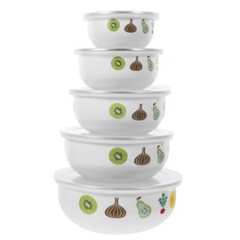 BESTOYARD 5pcs Enamel Preservation Bowl Containers Fresh Keeper Containers Bowls with Lids Soup Bowl Enamelware Mixing Bowl Sealed Containers Deepen Bowl Enamel Bowl Multipurpose