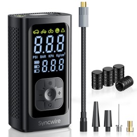 Syncwire Tire Inflator Portable Air Compressor - 150PSI 2X Faster Inflation Smart Air Pump for Car Tires [Extra-large LCD] with Digital Pressure Gauge, Auto Shut-off for Car, Motorcycle, Bike & Balls