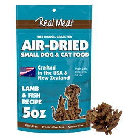 Real Meat Air Dried Cat Food & Dog Food w/ Real Lamb & Fish - 5oz of USA-Crafted Grain-Free Dry Dog & Cat Food Sourced from Free-Range Lamb & Ocean-Caught Fish - All Natural, High Protein Pet Food