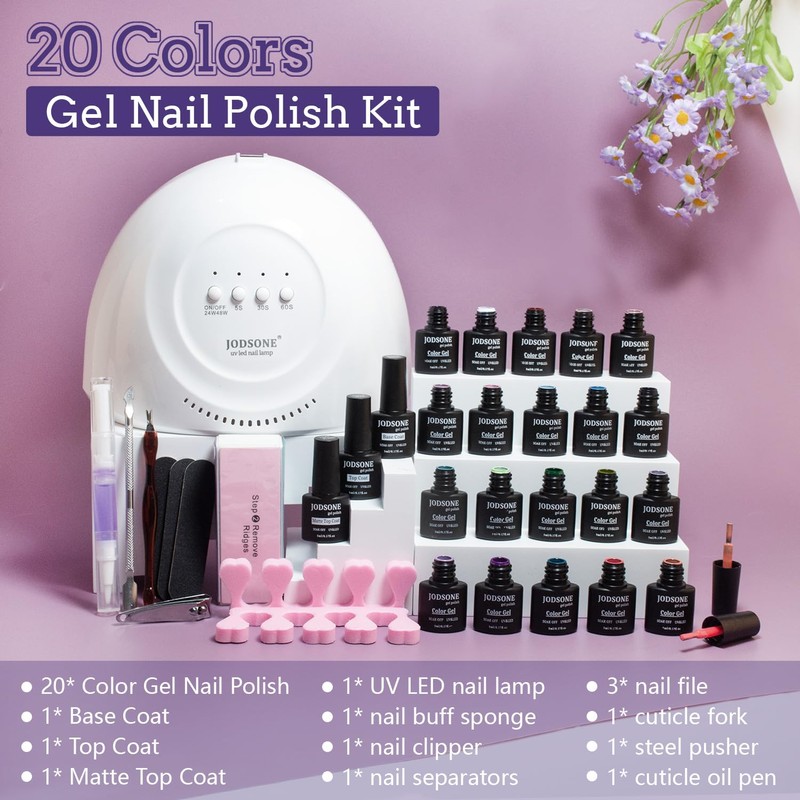 JODSONE 20 Colors Gel Nail Polish Kit with U V