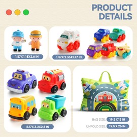 lisfiva 12 PCS Soft Rubber Car Toys for 1 Year Old Boy with Playmat/Storage Bag|1 Year Old Boy Gifts|1st Birthday Gifts for Toddler Toys Age 1-2|Baby Toys 12-18 Months