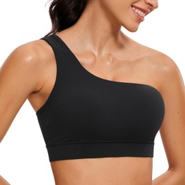 CRZ YOGA Butterluxe Womens One Shoulder Sports Bra - Sleeveless One Strap Low Impact Asymmetrical Workout Yoga Tops Black X-Large