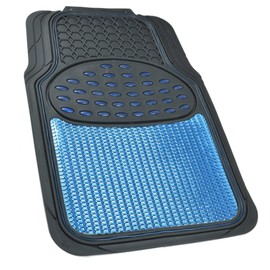 BDK Heavy Duty 2 Tone Blue Black Car Accessories - Metallic Top Finish Anti-Slip Car Floor Mats with Nib Backing, 4 Pieces: 2 Front (27.75"x19"), 2 Rear (16.5"x19"), Semi Trimmable Car Mats